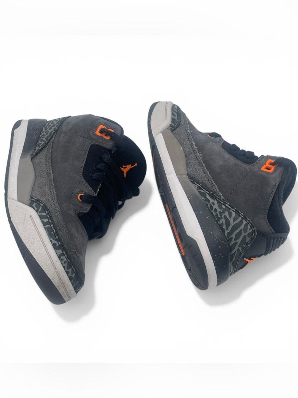 Nike Air Jordan 3 Retro Kids 11C Black Orange Cement Sneakers - Picture 6 of 10